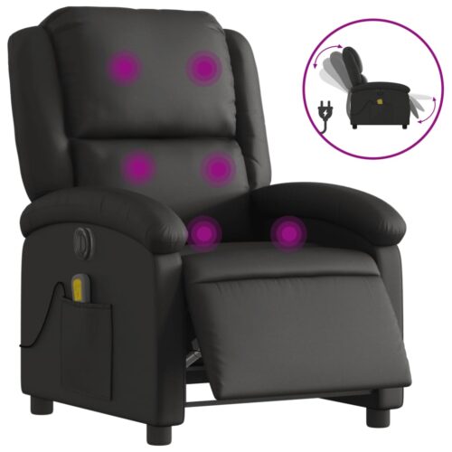 Electric Massage Recliner Chair Black Real Leather - Image 2