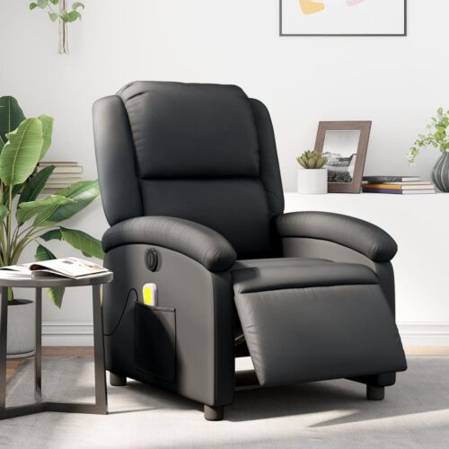 Electric Massage Recliner Chair Black Real Leather - Image 12