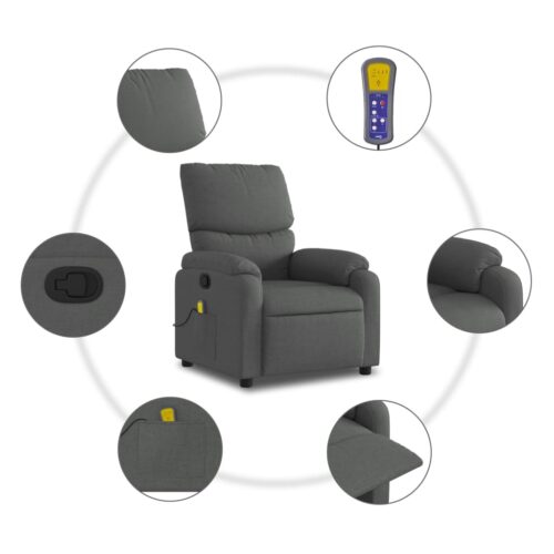 Massage Recliner Chair Dark Grey Fabric - Image 8