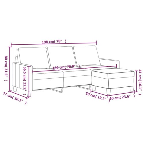 3-Seater Sofa Ottoman Set Lounge Couch Futon Foot Stool Faux Leather Black 180cm - Image 7