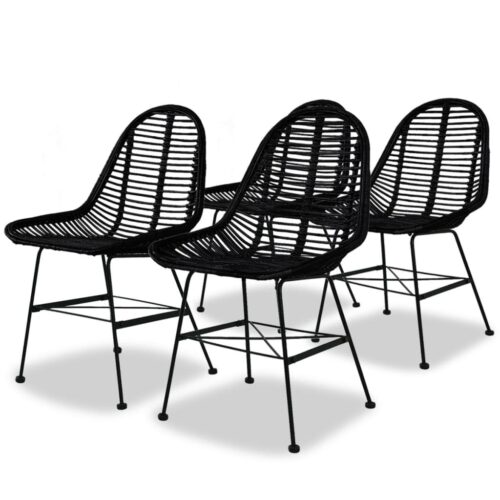Dining Chairs 4pcs Black Natural Rattan