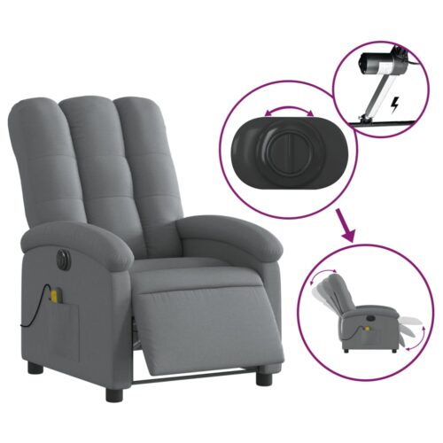 Electric Massage Recliner Chair Dark Grey Fabric - Image 5