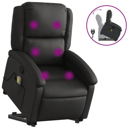 Stand up Massage Recliner Chair Black Real Leather - Image 2