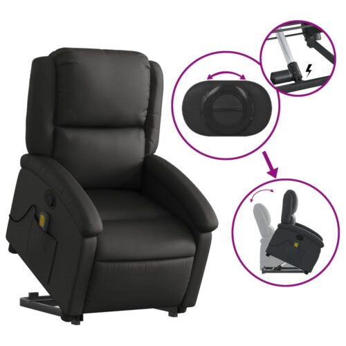 Stand up Massage Recliner Chair Black Real Leather - Image 5