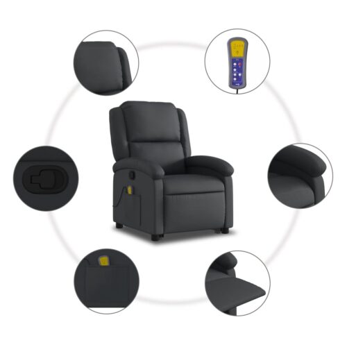 Stand up Massage Recliner Chair Black Real Leather - Image 7