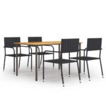 5-Piece Garden Dining Set Poly Rattan Wicker Outdoor Patio Furniture Black