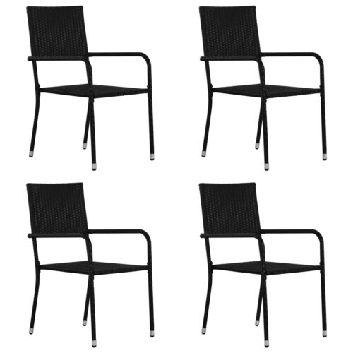 5-Piece Garden Dining Set Poly Rattan Wicker Outdoor Patio Furniture Black - Image 5