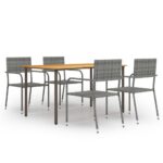 5pcs Outdoor Dining Set Garden Patio Bistro Chairs Table Wicker Rattan Furniture
