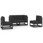 4-Piece Garden Lounge Set with Cushions Pine Wood Outdoor Patio Furniture