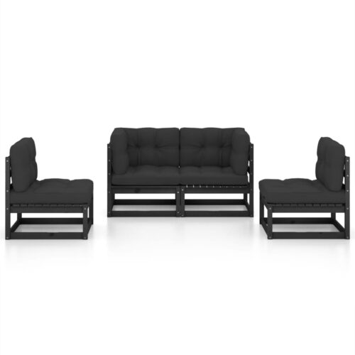 4-Piece Garden Lounge Set with Cushions Pine Wood Outdoor Patio Furniture - Image 2