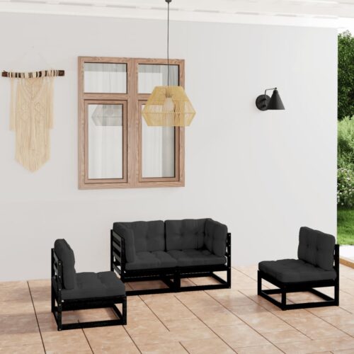 4-Piece Garden Lounge Set with Cushions Pine Wood Outdoor Patio Furniture - Image 11