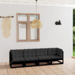 4-Seater Garden Sofa with Cushions Solid Pinewood