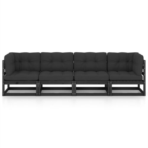 4-Seater Garden Sofa with Cushions Solid Pinewood - Image 3