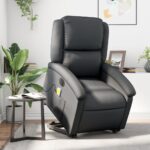 Genuine Real Leather Electric Massage Recliner Chair Lounge Sofa Armchair Black