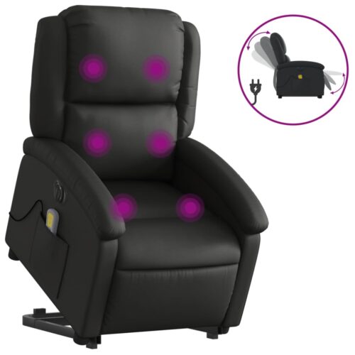 Genuine Real Leather Electric Massage Recliner Chair Lounge Sofa Armchair Black - Image 2