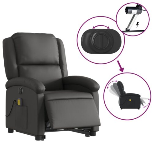Genuine Real Leather Electric Massage Recliner Chair Lounge Sofa Armchair Black - Image 5