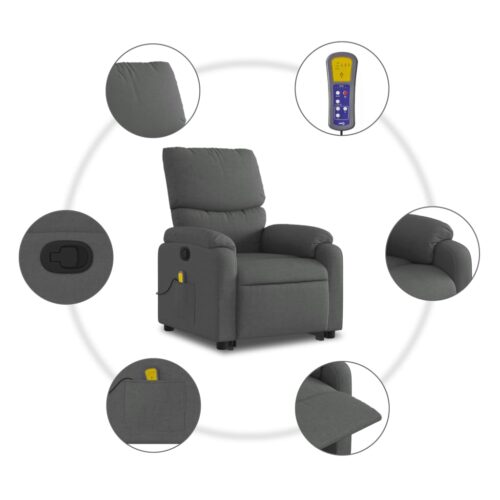 Stand up Massage Recliner Chair Dark Grey Fabric - Image 7