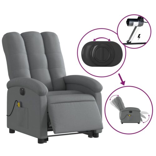 Electric Stand up Massage Recliner Chair Dark Grey Fabric - Image 5