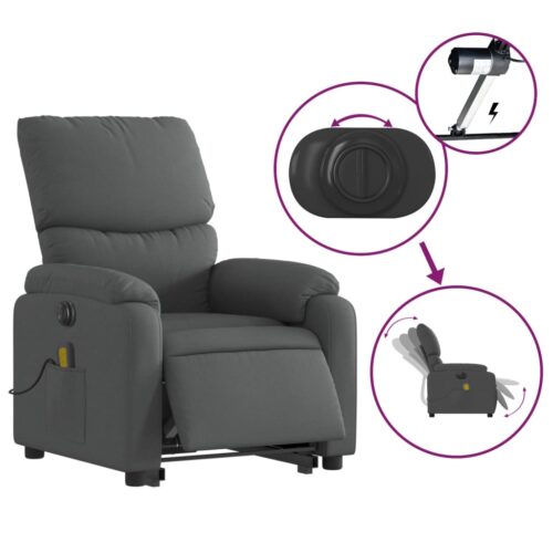 Electric Stand up Massage Recliner Chair Dark Grey Fabric - Image 5