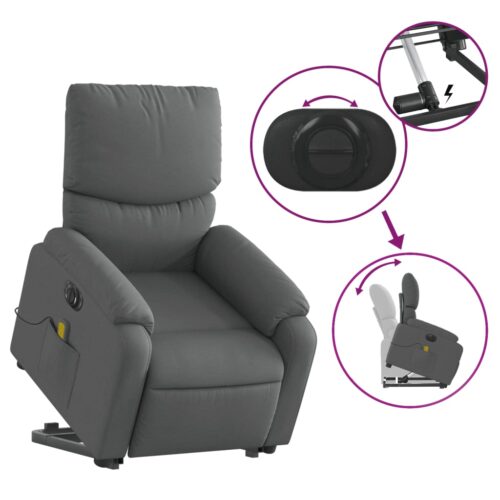 Electric Stand up Massage Recliner Chair Dark Grey Fabric - Image 10