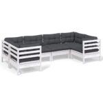 6-Piece Garden Lounge Set with Cushions White Pine Wood Outdoor Patio Furniture