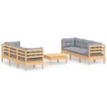 7-Piece Garden Lounge Set with Grey Cushions Pine Wood Outdoor Patio Furniture