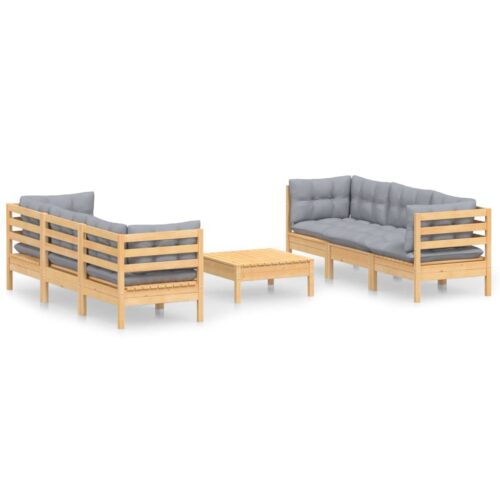 7-Piece Garden Lounge Set with Grey Cushions Pine Wood Outdoor Patio Furniture