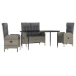 4-Piece Garden Dining Set with Cushions Grey Poly Rattan Wicker Outdoor Patio Furniture