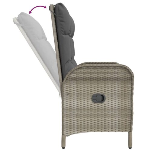 4-Piece Garden Dining Set with Cushions Grey Poly Rattan Wicker Outdoor Patio Furniture - Image 6