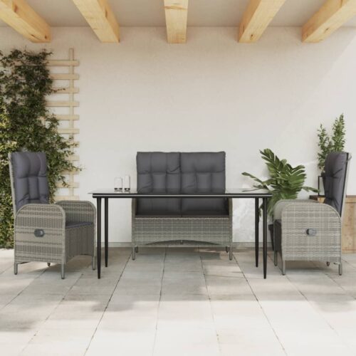 4-Piece Garden Dining Set with Cushions Grey Poly Rattan Wicker Outdoor Patio Furniture - Image 11