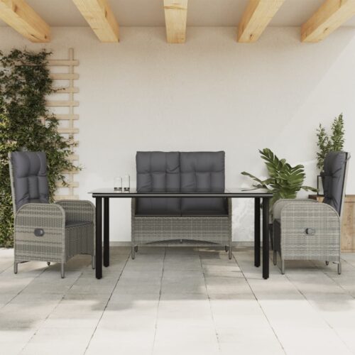 4-Piece Garden Dining Set with Cushions Grey Poly Rattan Wicker Outdoor Patio Furniture - Image 11