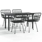 5-Piece Garden Dining Set Black Poly Rattan Wicker Outdoor Patio Furniture