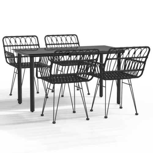 5-Piece Garden Dining Set Black Poly Rattan Wicker Outdoor Patio Furniture