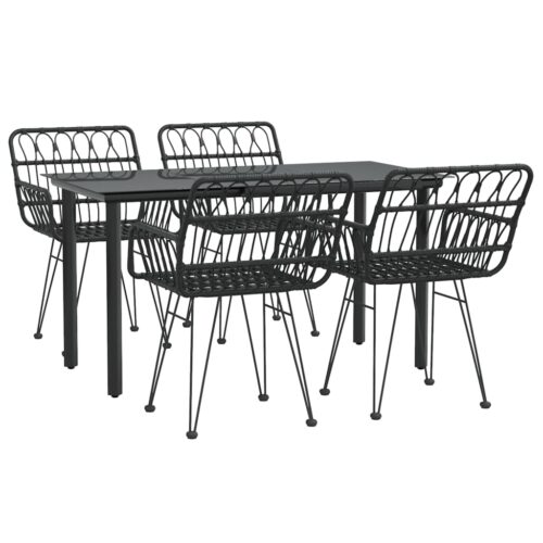 5-Piece Garden Dining Set Black Poly Rattan Wicker Outdoor Patio Furniture - Image 3