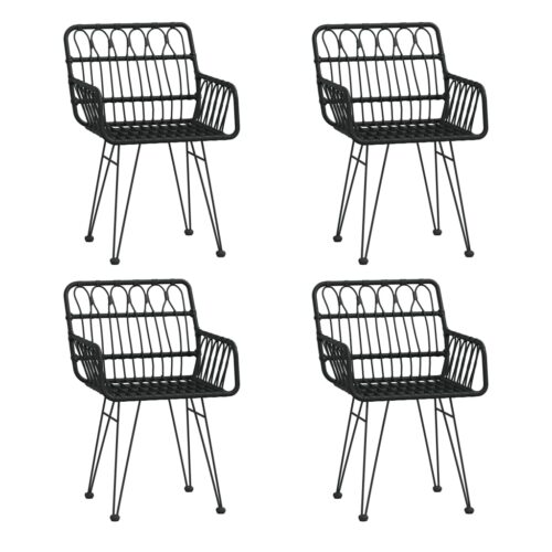 5-Piece Garden Dining Set Black Poly Rattan Wicker Outdoor Patio Furniture - Image 4
