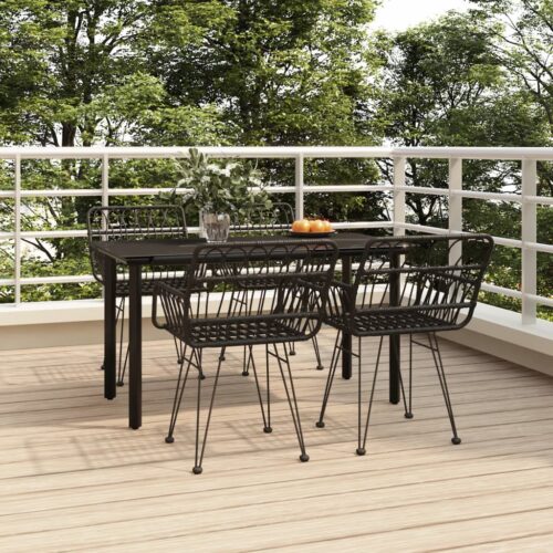 5-Piece Garden Dining Set Black Poly Rattan Wicker Outdoor Patio Furniture - Image 12