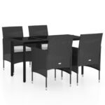 5-Piece Garden Dining Set with Cushions Black