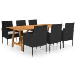 7-Piece Garden Dining Set Black Outdoor Patio Lounge Furniture
