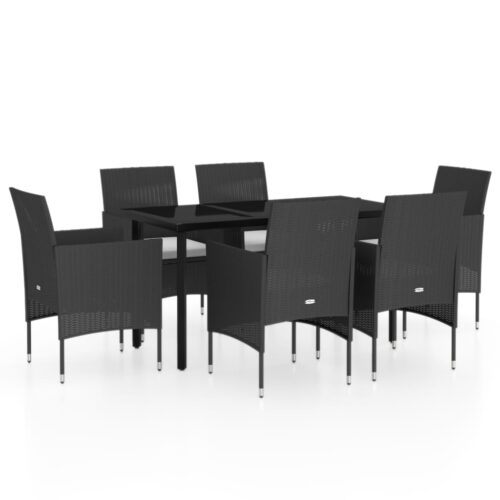 7-Piece Garden Dining Set with Cushions Black Outdoor Patio Lounge Furniture