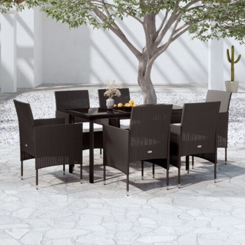 7-Piece Garden Dining Set with Cushions Black Outdoor Patio Lounge Furniture - Image 9