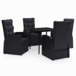 5-Piece Garden Dining Set with Cushions Black