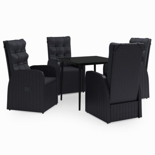 5-Piece Garden Dining Set with Cushions Black