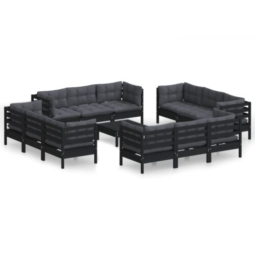 13-Piece Garden Lounge Set with Anthracite Cushions Pine Wood Outdoor Patio Furniture