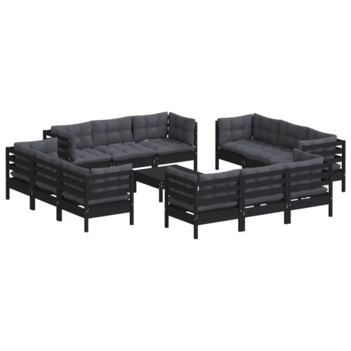 13-Piece Garden Lounge Set with Anthracite Cushions Pine Wood Outdoor Patio Furniture - Image 2