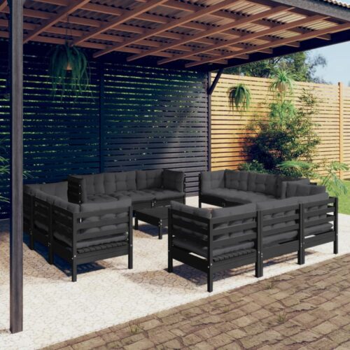 13-Piece Garden Lounge Set with Anthracite Cushions Pine Wood Outdoor Patio Furniture - Image 11