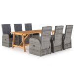 7-Piece Garden Dining Set Grey Outdoor Patio Lounge Furniture