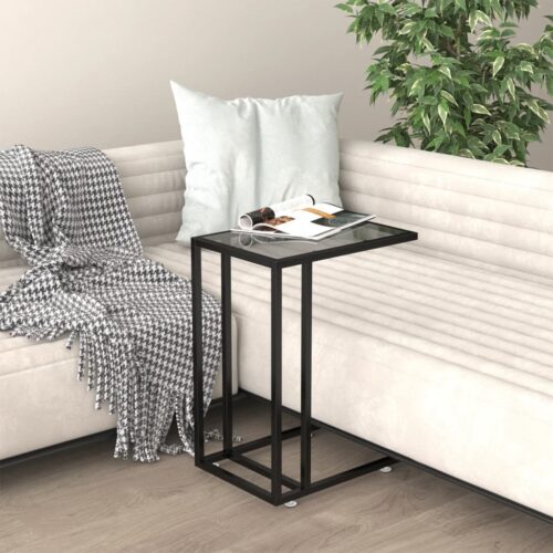 Computer Side Table Black 50x35x65cm Tempered Glass