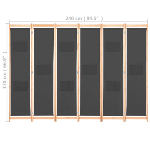 6-Panel Room Divider Grey 240x170x4cm Fabric - Image 8