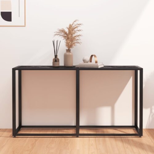 Console Table Black Marble 140x35x75.5cm Tempered Glass - Image 9
