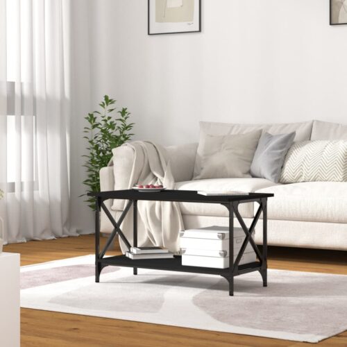 Wooden Coffee Table Black 80x45x45cm Modern Sofa Lounge Side Lamp Storage Iron - Image 3